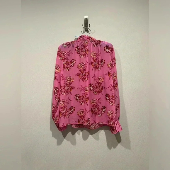 J CREW Drapey tie-neck ruffle top in marigold bouquets / Size Medium / - Picture 7 of 11